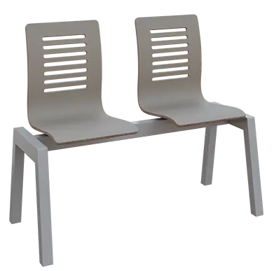 CARMEN 2, dřevěná lavice do čekárny, 2-sedák, šedá, kostra stříbrná